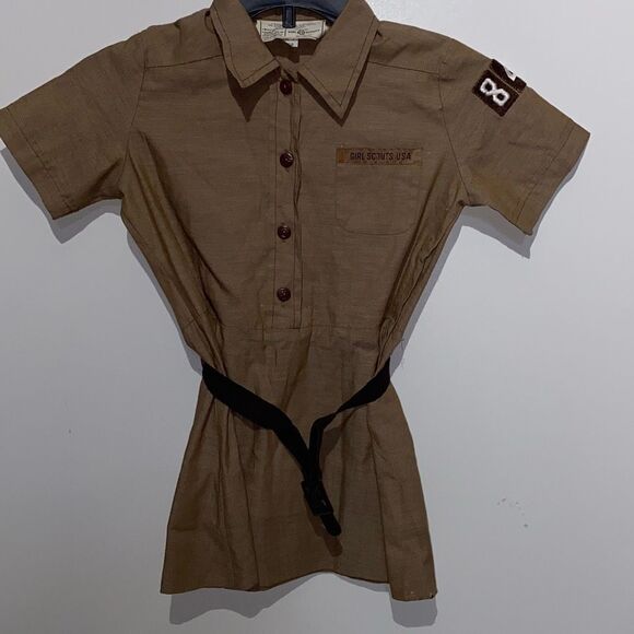 Girl Scouts of America Kid's Brown Belted Official Uniform Shirt Dress Size 7 - Picture 1 of 8